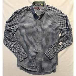 Robert Graham X Tailored Fit Plaid Men's Large Button Up Shirt 100% Cotton Navy